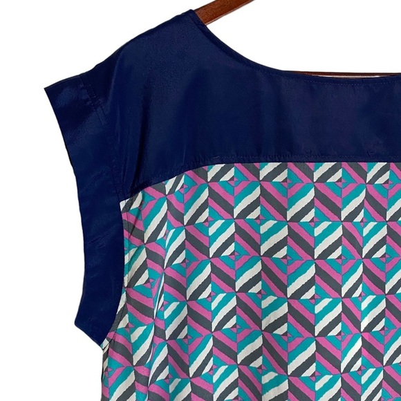 Ya Los Angeles Geometric Graphic Print Boatneck Mini Short Shift Dress Large L - Picture 6 of 15